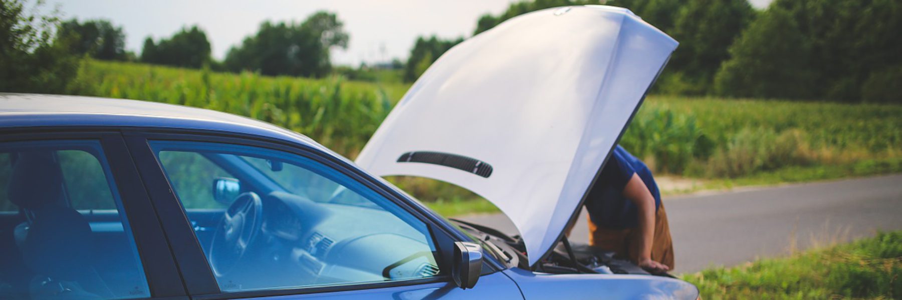 person looking underneath the hood of a car